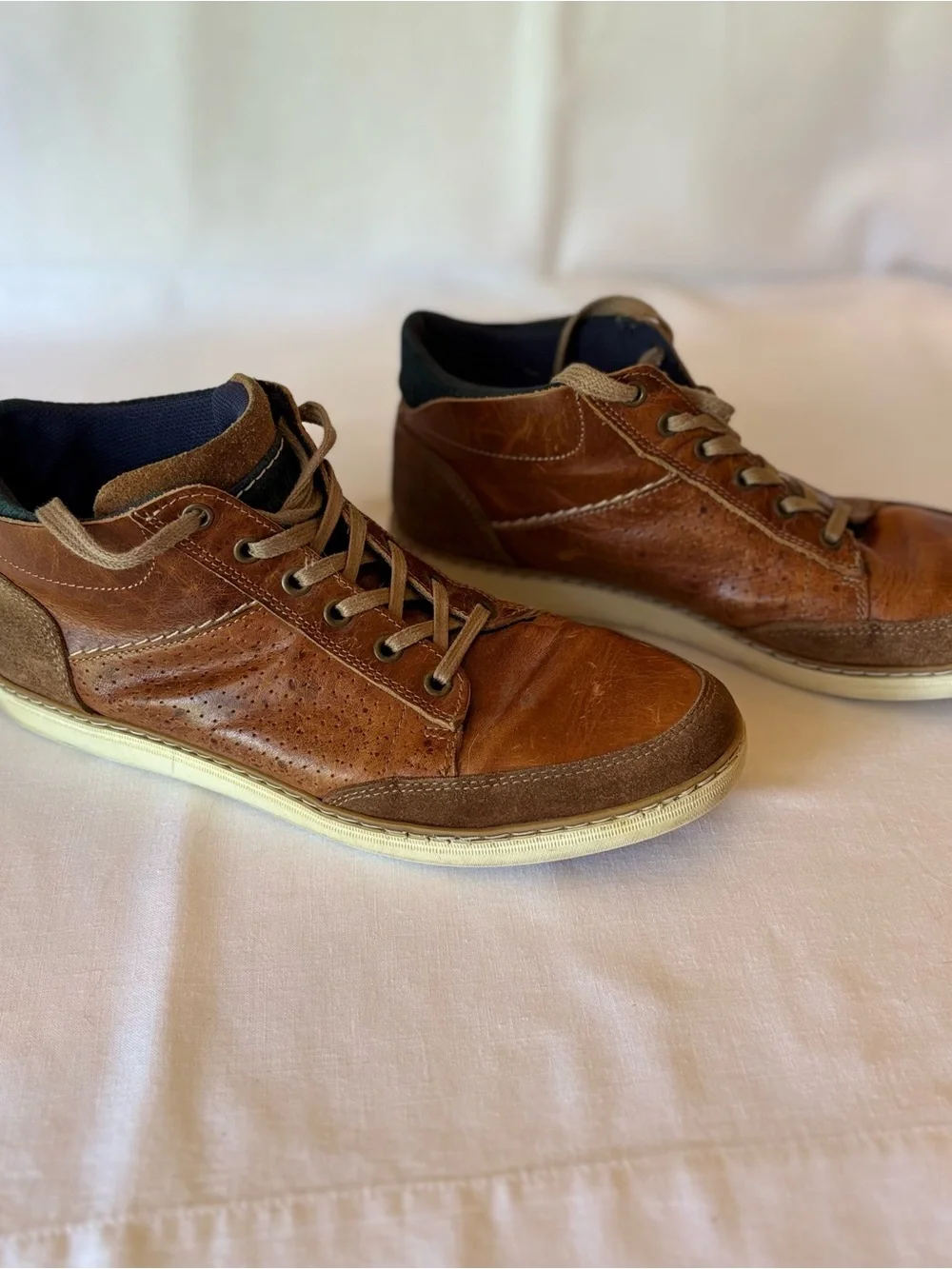 Bullboxer Men's Cognac/Brown Leather Sneakers with Lace-Up Closure SZ 10